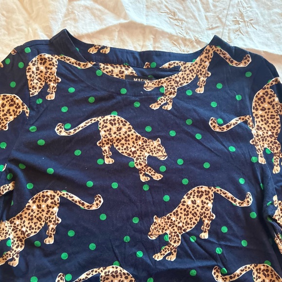 Maeve by Anthropologie Navy Green Polka Dot Leopard Print Short Sleeve Top S - Picture 7 of 12